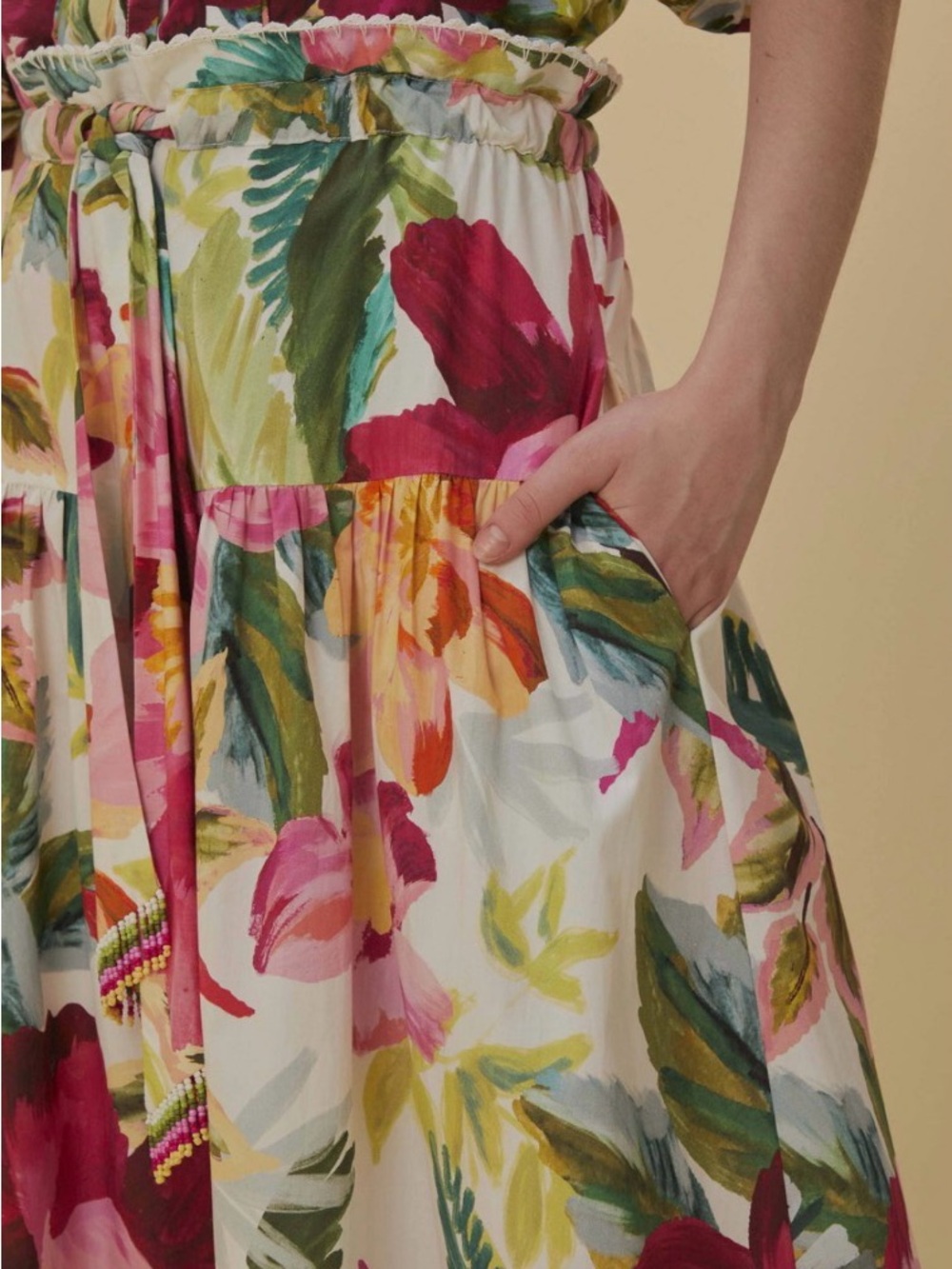 NWOT! FARM Rio bohemian Painted Flowers Off-White Maxi Skirt - Picture 4 of 10
